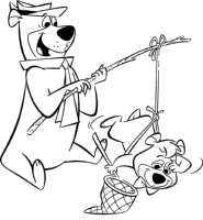 A coloring page of yogi bear